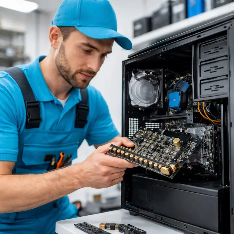 Мастер устанавливает звуковую карту на ПК во Фрязино